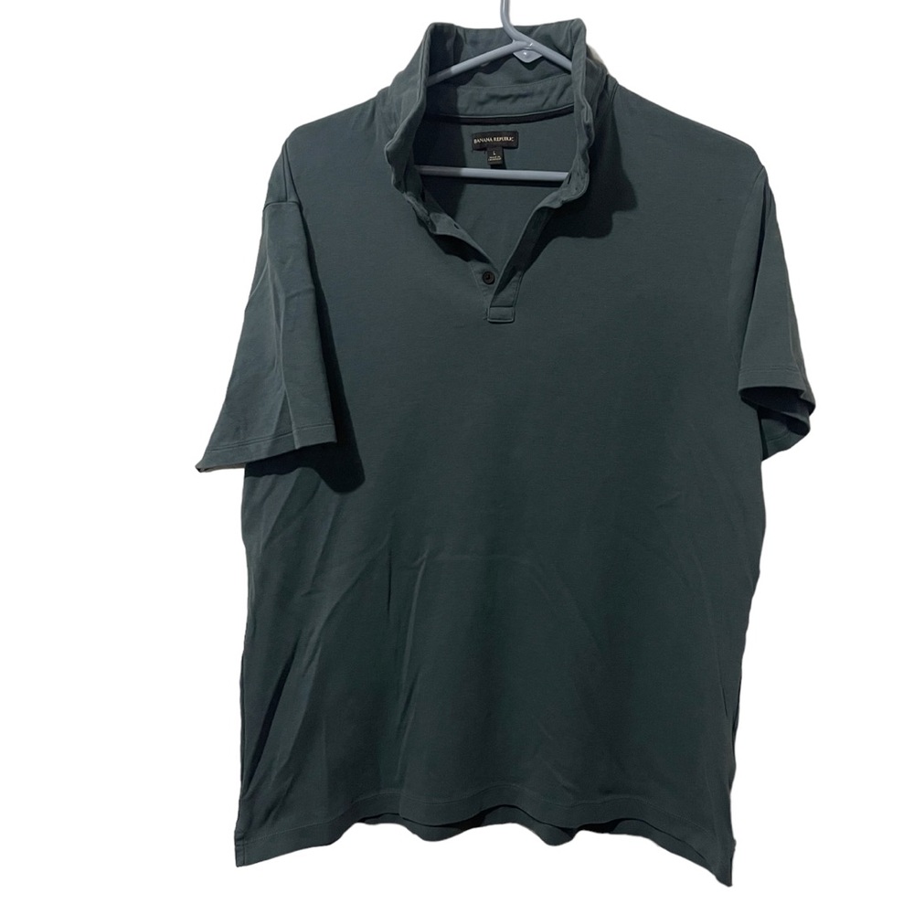 Banana‎ Republic Shirt Men Large Blue Cotton Polo Luxurious Logo Embroidered